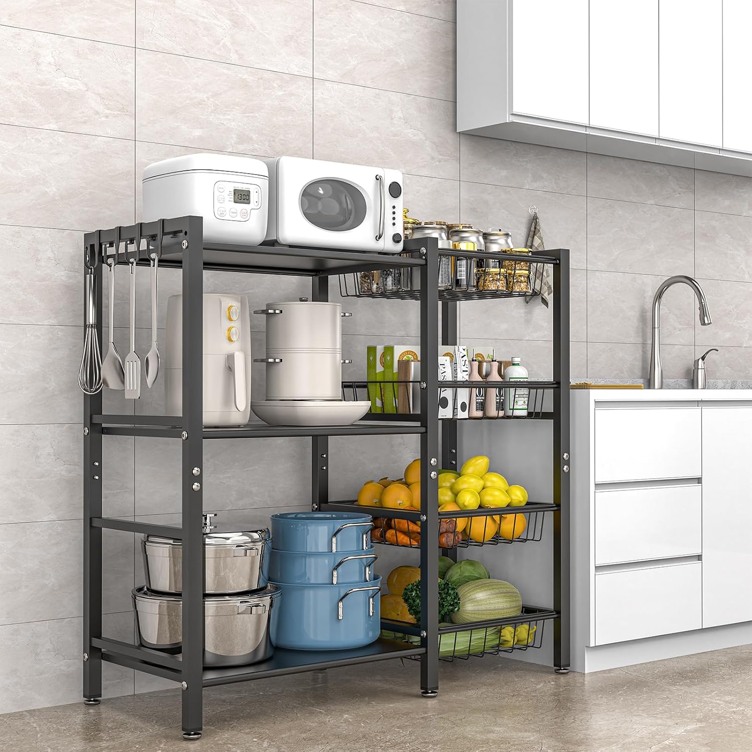Three-Tier Kitchen Storage Rack with Mesh Baskets - Image 2